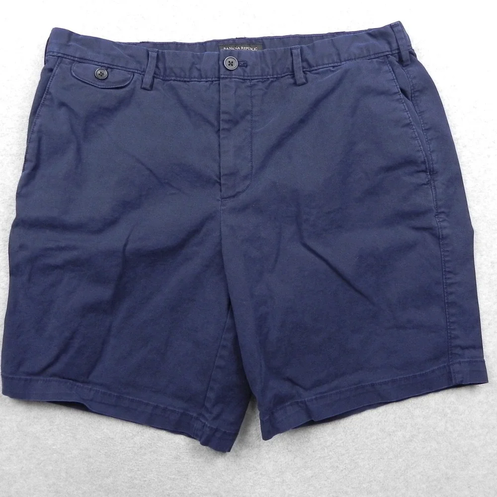 Banana Republic Chino Shorts Mens 38 Lived-In Navy Blue Solid Stretch Casual